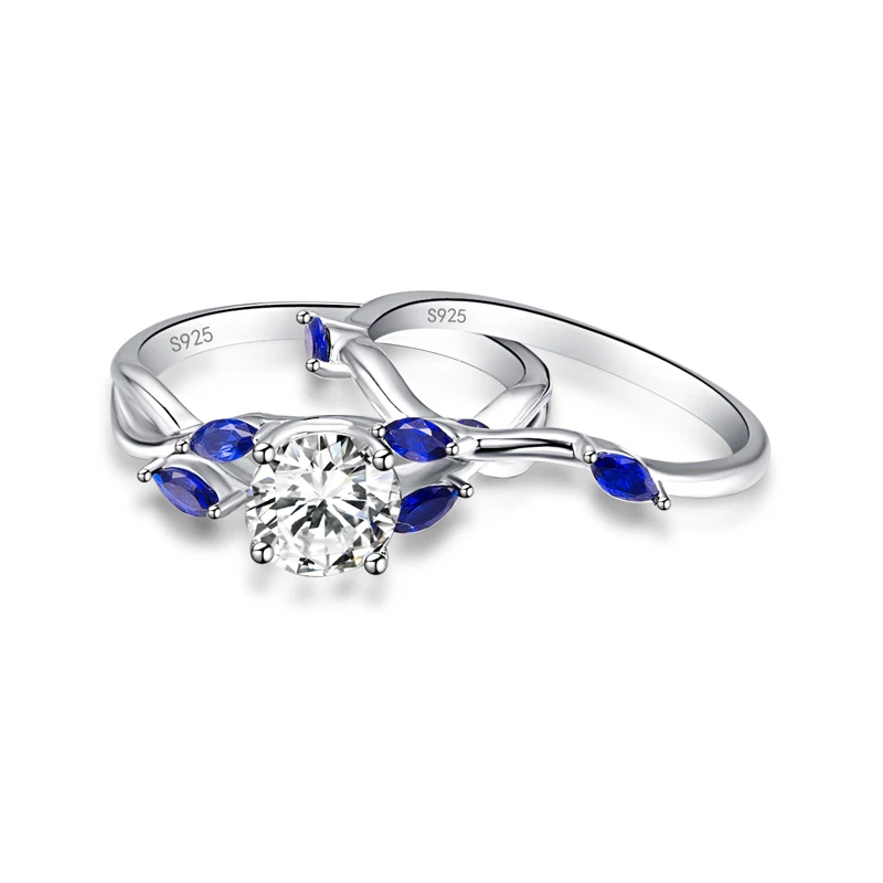 BONLAVIE Wedding Band Couple Ring Sets Horse Eye Shape Blue Sapphire Tanzanite Rings 925 Sterling Silver Fine Jewelry | Украшения и