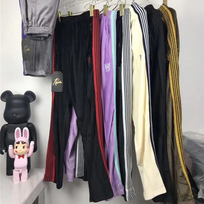 Женские бархатные брюки джоггеры AWGE повседневные штаны в полоску с вышивкой виде