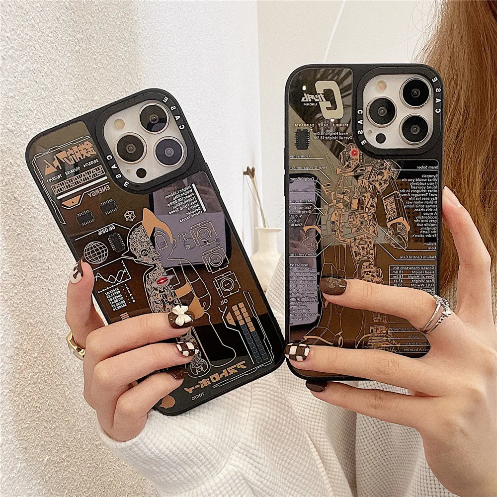 Японский аниме робот Гандам внутри попробуйте чехол для iPhone 13 12 11 14 Pro X XS Max XR 7 8 6 Plus Высокотехнологичный зеркальный чехол Funda on.