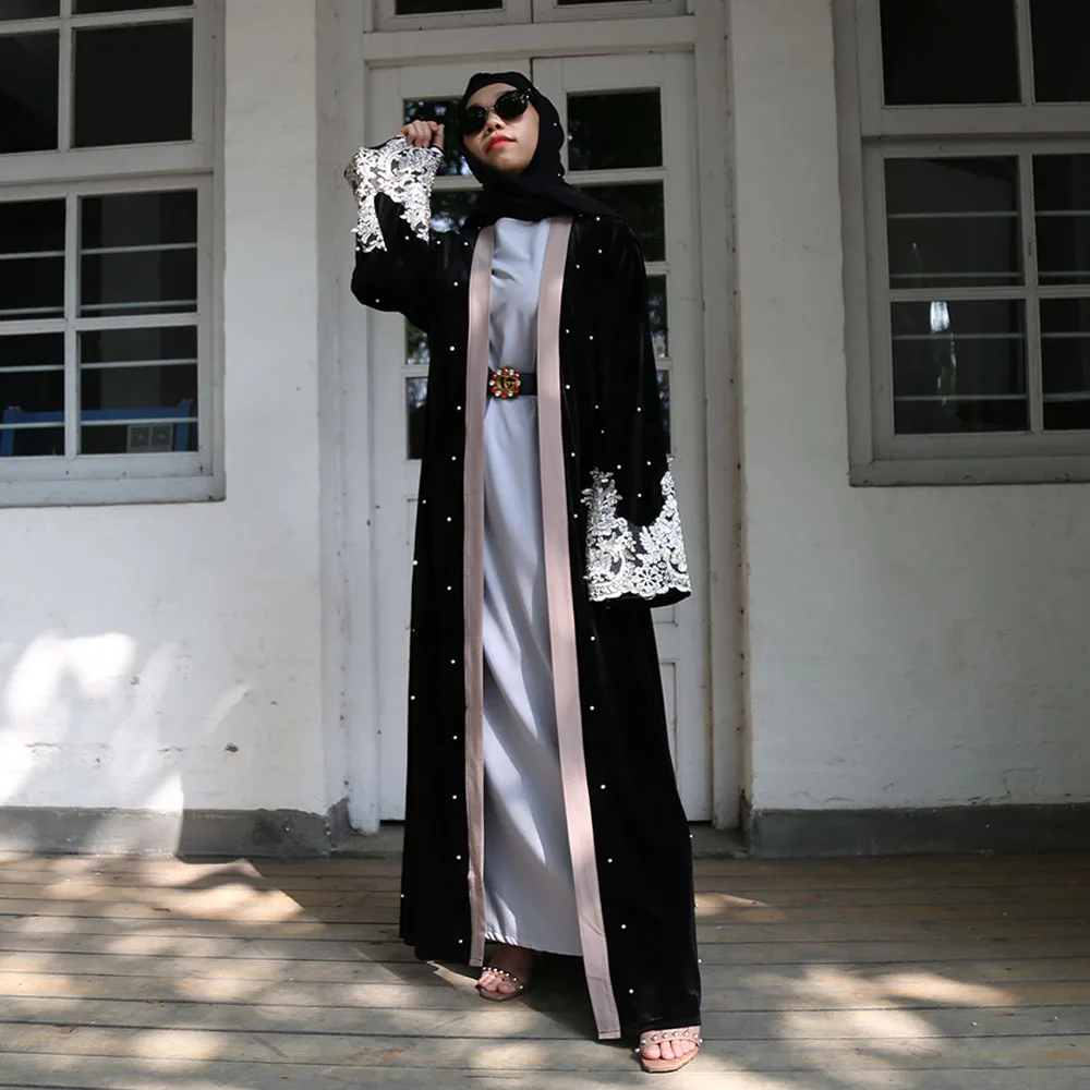 Размера плюс ropa mujer велюровое кимоно женское длинное кружевное с бисером макси