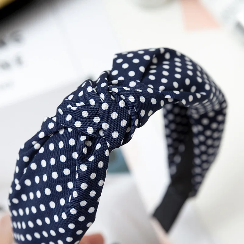 

Pure Color Knot Hair Hoop Dot Pattern Fashion Headwear Women Headband Hair Accessories Elastic Korean Style Knot Hairband 1Pcs