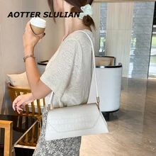 Ladies Crocodile Leather Bag French Brand Baguette Pack Daily Thin Shoulder Pouch Underarm Bags Trendy Girls White Small Handbag