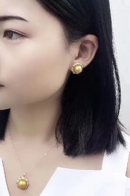 Женский жемчужный комплект D510 набор ювелирных украшений из золотистого жемчуга