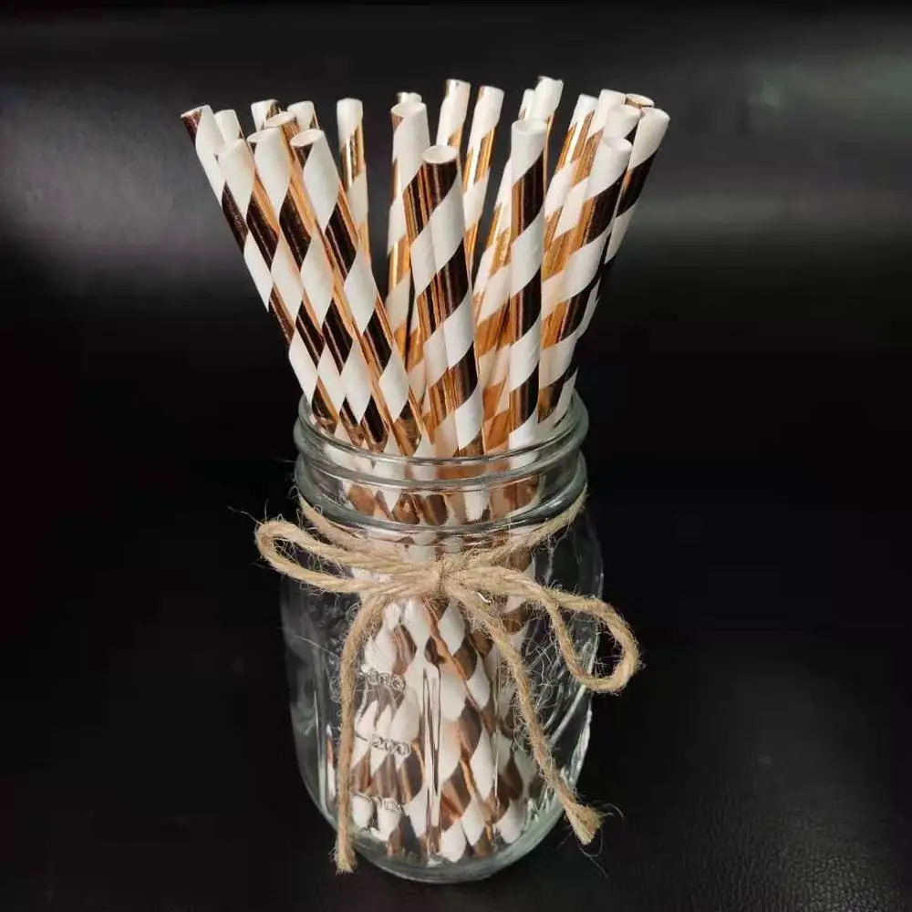 4. Paper Straw 25Pcs 10 шт золотые, серебряные, в горошек, со звездами, для дня рождения, свадьбы, вечеринки, принадлежности для украшения, одноразовые бумажные тарелки и стаканы, бумажные соломинки, для детского душа - Цвет: 4. Paper Straw 25Pcs