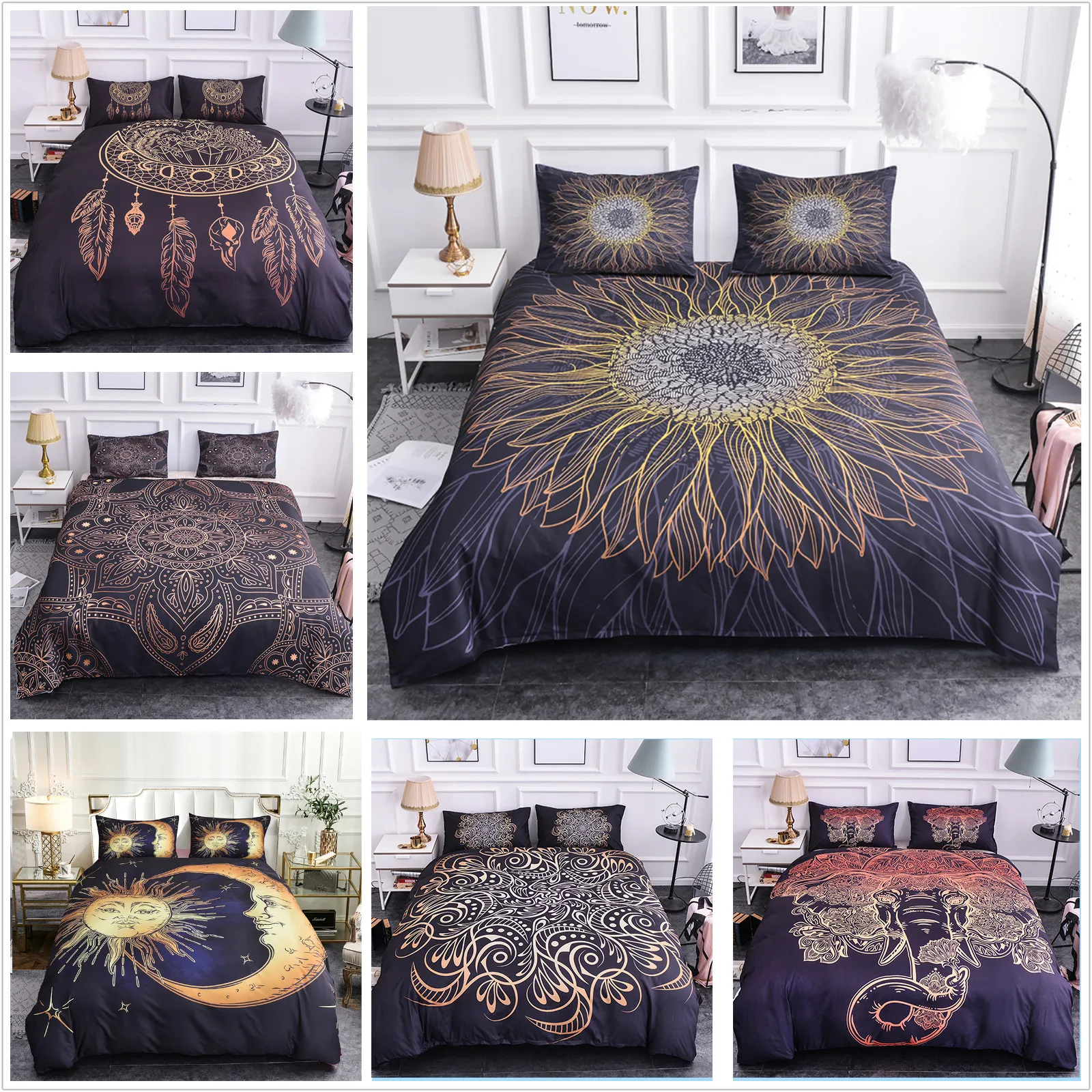 Роскошный Золотой 3D Цветочный Принт комплекты постельного белья Ловец снов узор