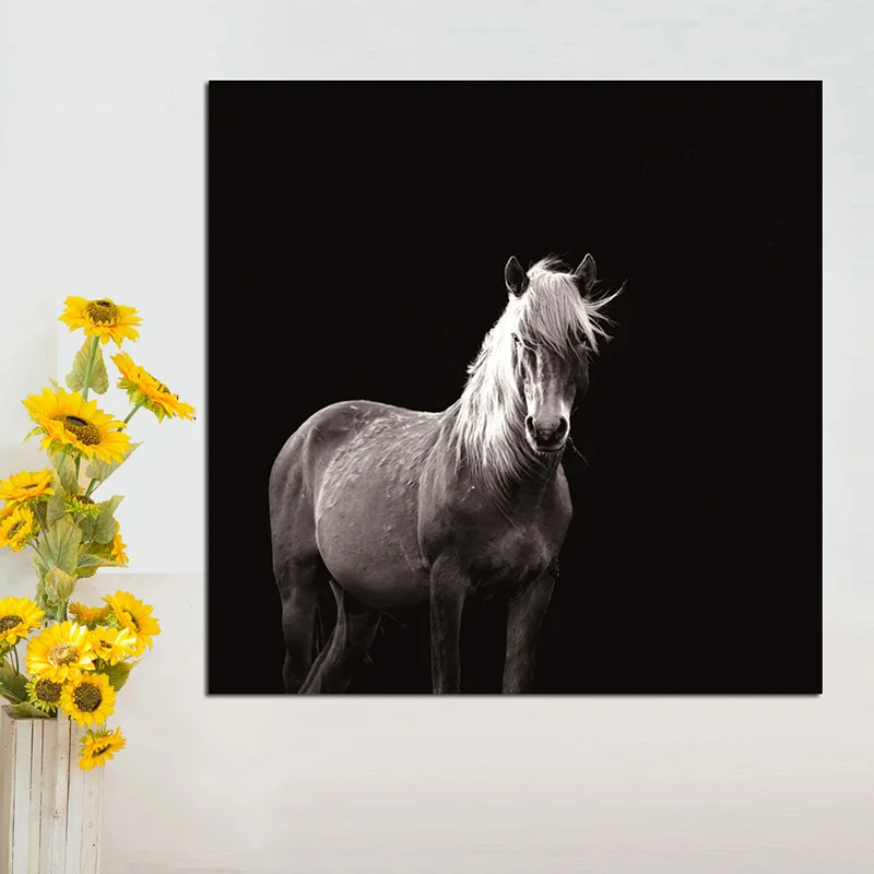 Белая и черная живопись на холсте с изображением лошади домашний декор для