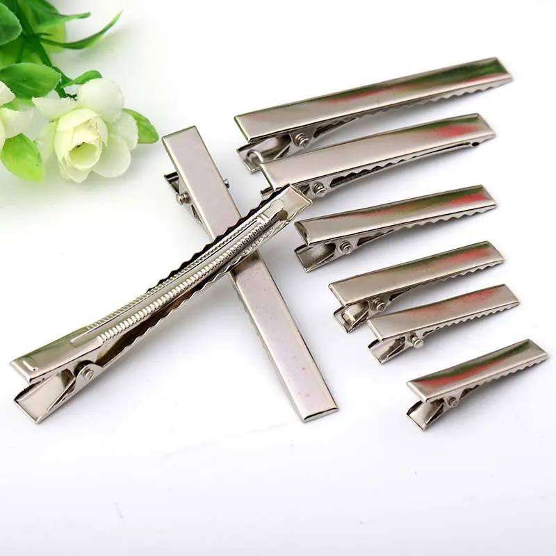 

100pcs DIY Solid Color Metal Girls Hair Clip Crocodile Alligator Teeth Bows Barrette Duckbill Clips Flat Mouth Square Clip