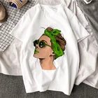 Футболка женская с графическим принтом, зеленый топ в стиле Харадзюку, Повседневная модная винтажная рубашка, белый цвет, Y2k, на лето