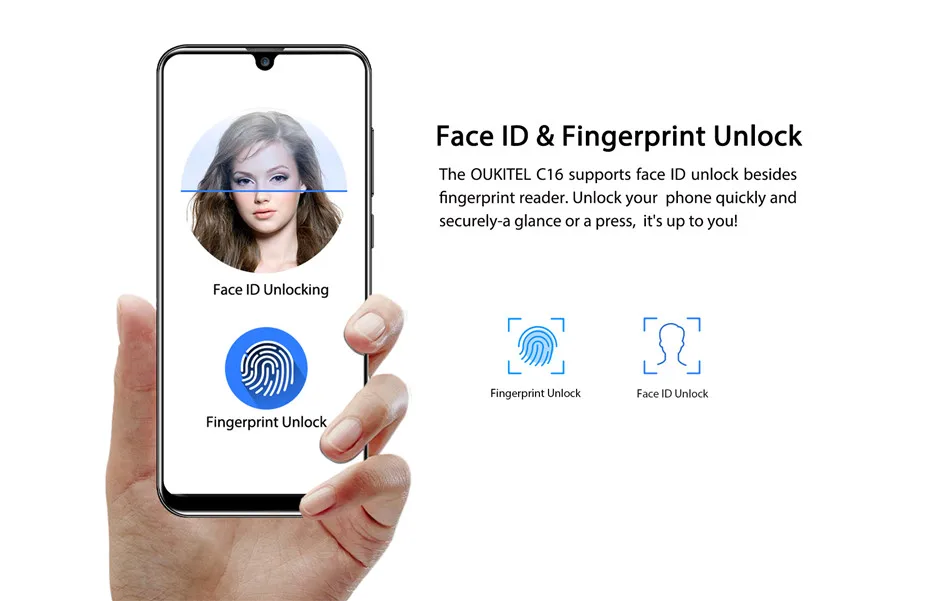 OUKITEL C16, 5,71 дюйма, 19:9, дроп, смартфон, Android 9,0, MT6580P, 2G ram, 16 ГБ rom, 2600 мАч, отпечаток пальца, двойная задняя камера, мобильный телефон