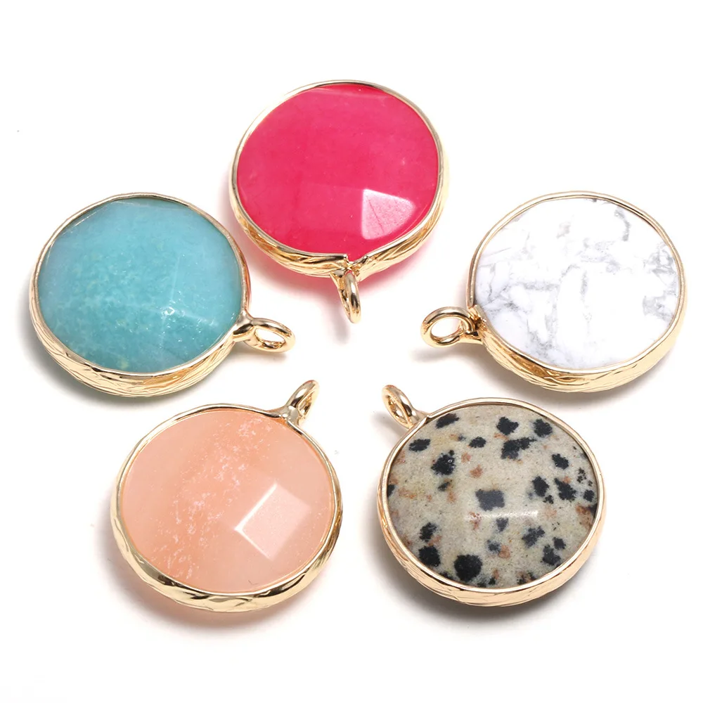 

17*20MM Faceted Natural Stone Round DIY Necklace Pendant