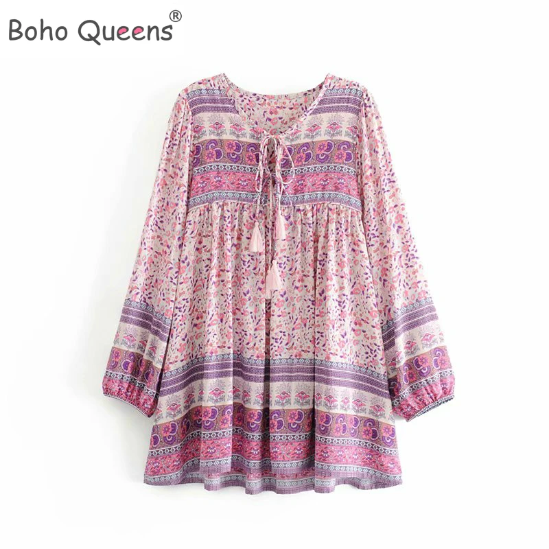 Boho королев для женщин в этническом стиле с цветочным принтом розовый цвет