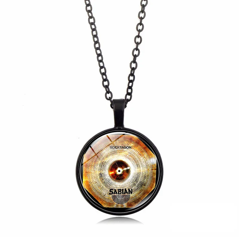 XSWX2174-black Модное винтажное ожерелье из сплава и стекла, круглый кабошон, ожерелье с кулоном, барабанщик, тарелки, ожерелье, женское ювелирное изделие, рождественский подарок - Окраска металла: XSWX2174-black