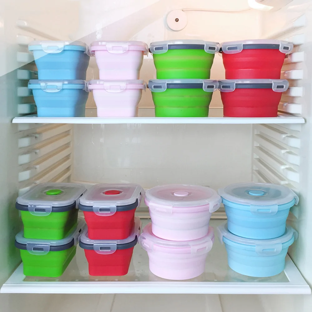 

4 Sizes Silicone Collapsible Food Storage Container with Airtight Lid and Bowls Meal Prep Round Lunch Box Set for Microwave