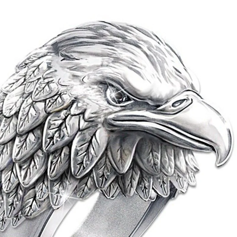 

3D Stereo Silver Colour Eagle Head Ring Steampunk Men's Ring Gothic Accessories Premium Brothers Gifts 2021 Trend