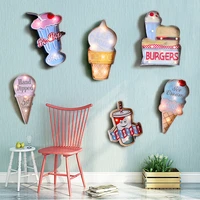 ice cream cones led light neon sign vintage home wall hanging decor metal signs advertising signboard for bar cake bakery shop