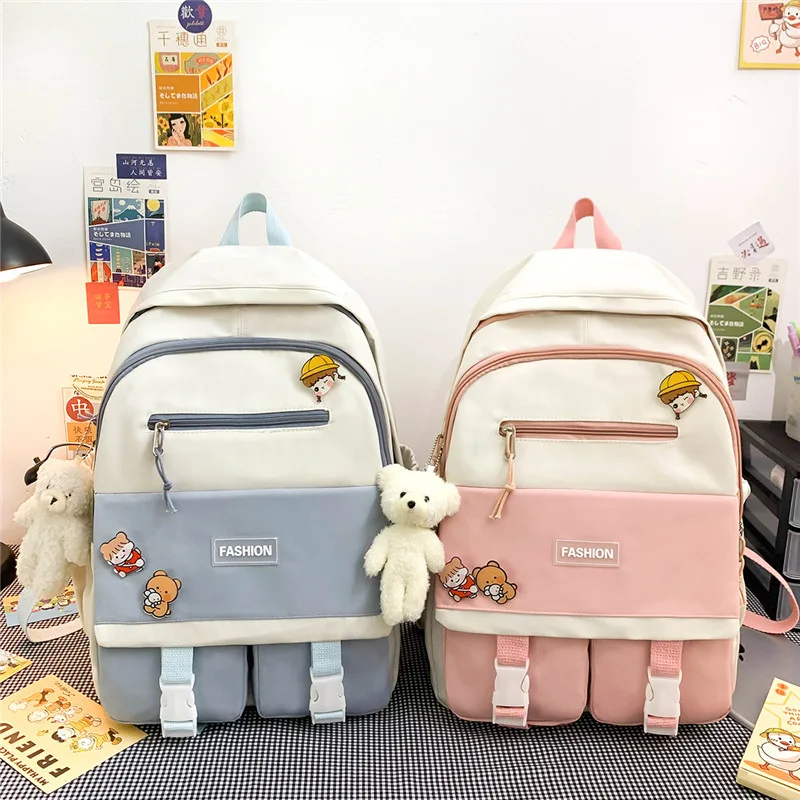 

Pink Women's backpack Nylon School Backpack Kawaii Women's Backpack Bookbag School Bags for Teens Girls Mochila