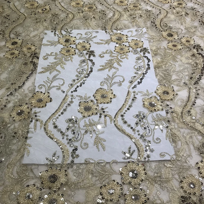 

Colorful Gorgeous French Floral Beaded Embroidery Lace Fabric Sequins Flowers Transparent Mesh Tulle for Nigerian Party Dresses