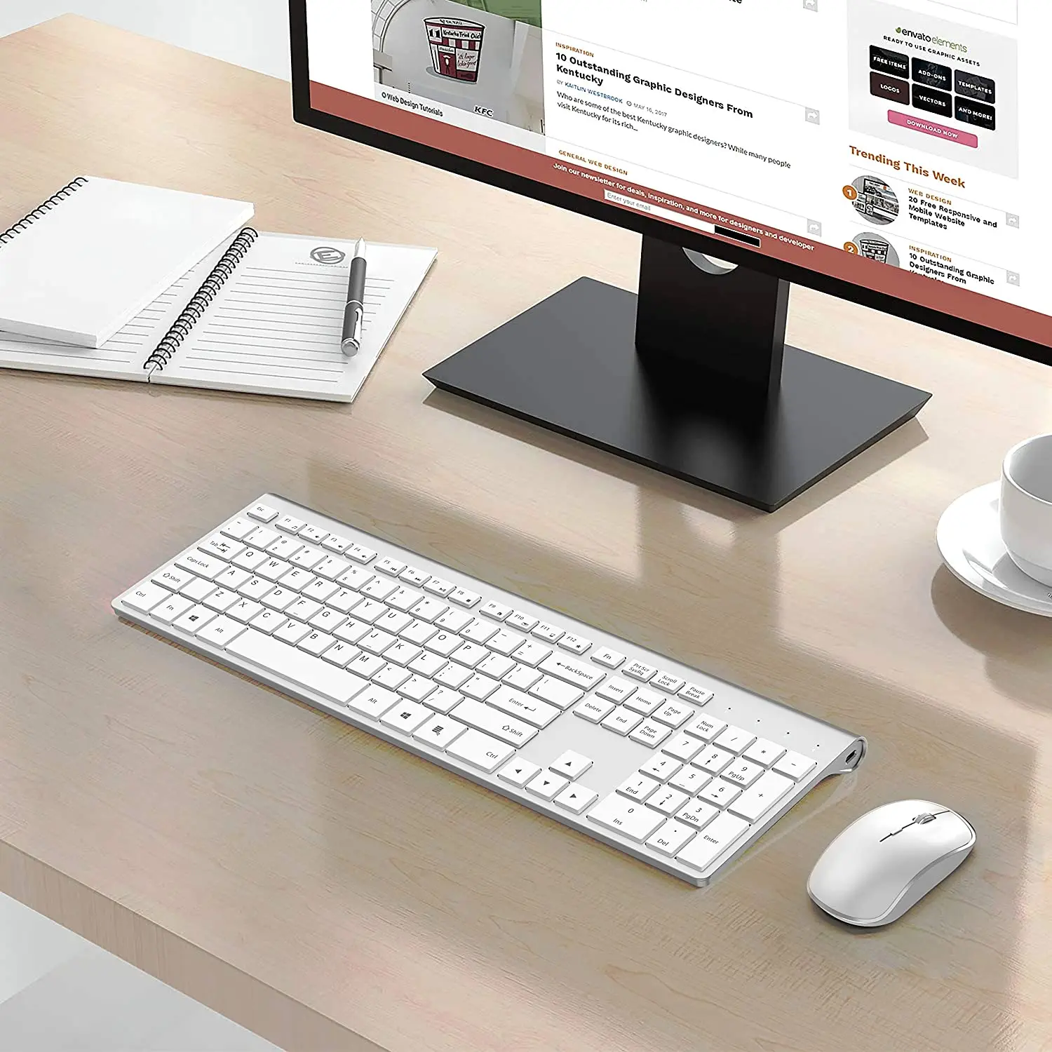 

2.4G Rechargeable Wireless Keyboard And Mouse Ergonomic Full-Size Desig Russian/English German French Laptop Silver