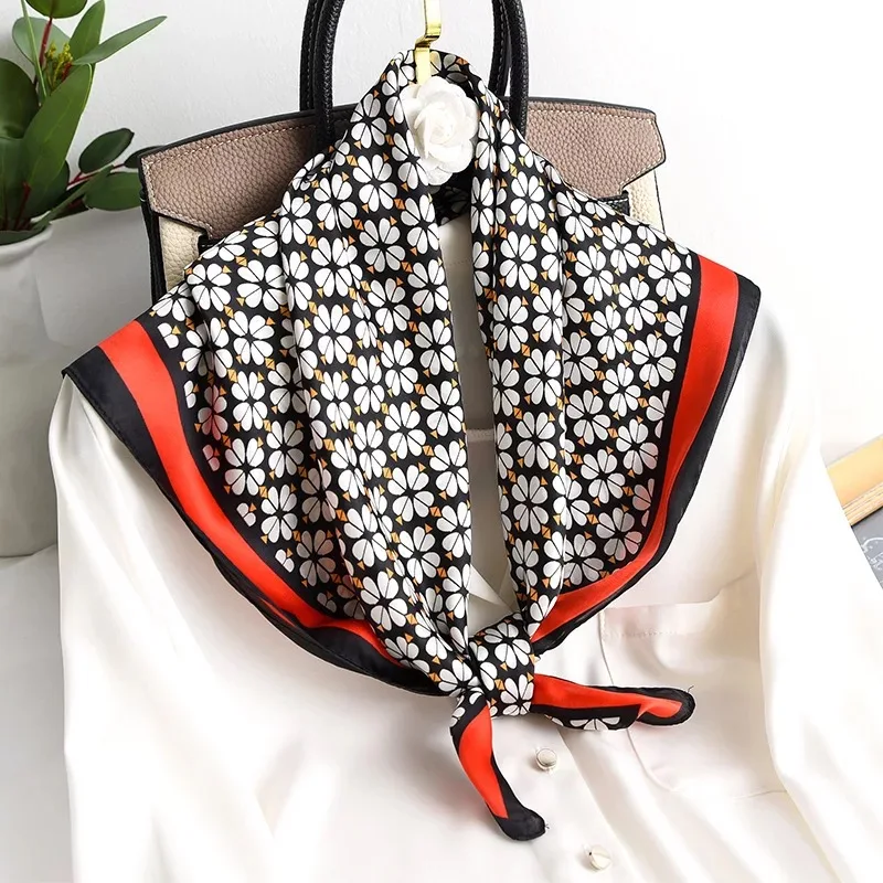 

70*70cm Floral Print Kerchief Women Hair Scarf Small Shawls Wraps Silk Satin Neck Scarfs Female Bandana Head Scarves For Ladies