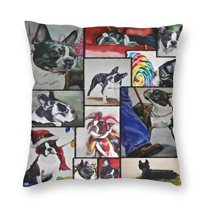 Чехол Boston Terrier с акварельным коллажем и подушкой 55x55 см | Дом сад