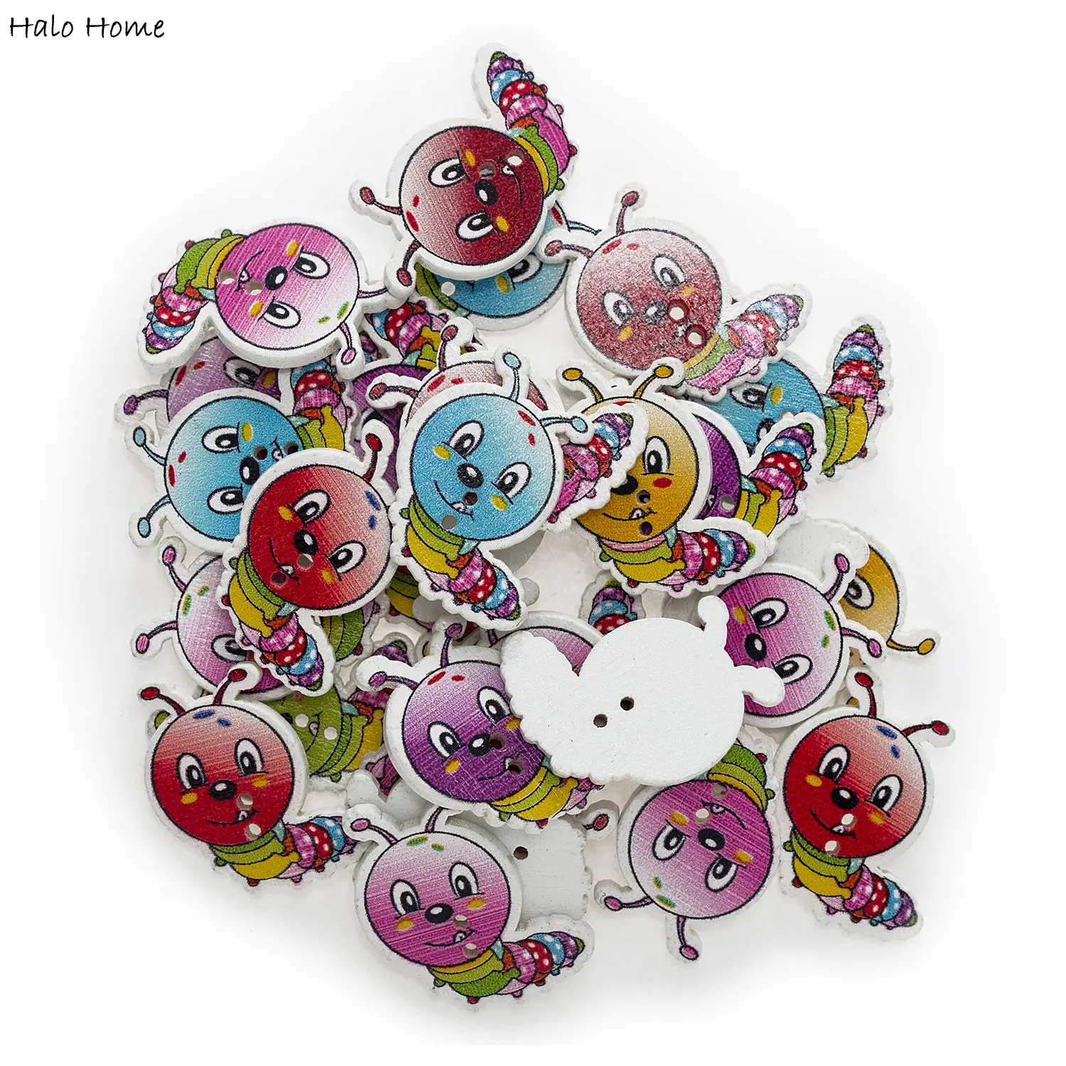 

30pcs Caterpillar Cartoon Wood Button Sewing Scrapbooking Clothing Headwear Handmade Crafts Home Decor Accessories DIY 26x20mm
