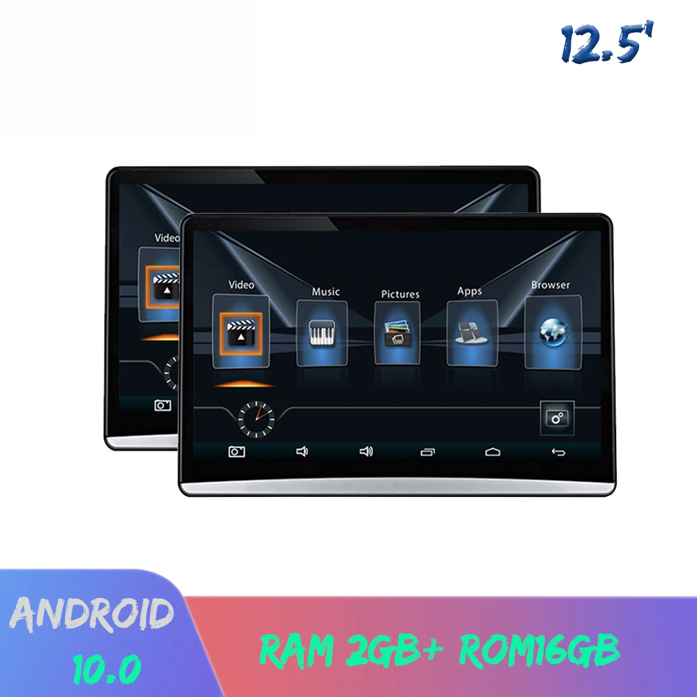 Монитор на подголовник автомобиля 12 5 дюйма Android 10 0 ОЗУ 2 ГБ 4K 1080P поддержка видео