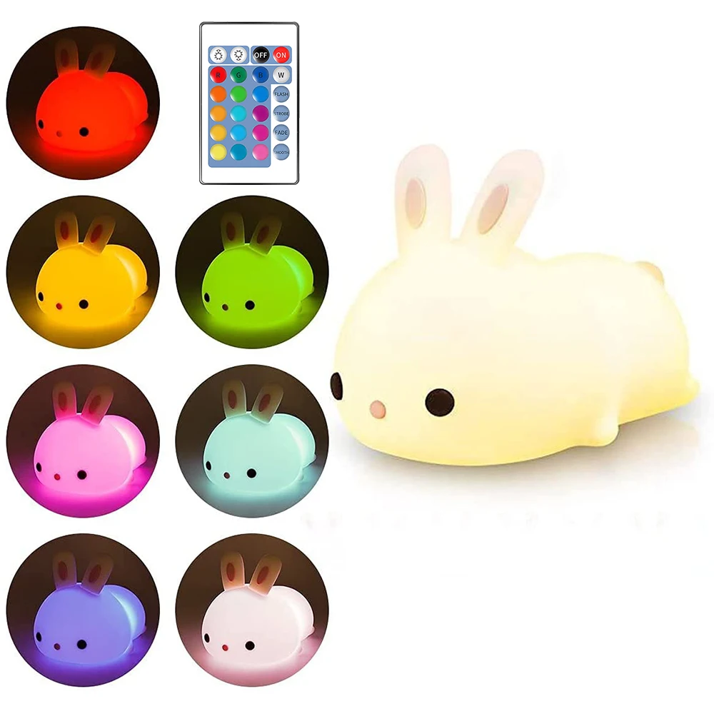 

Светодиодный силиконовый ночсветильник в виде кролика для детей, рождественский подарок для детей, мультяшная декоративная прикроватная л...