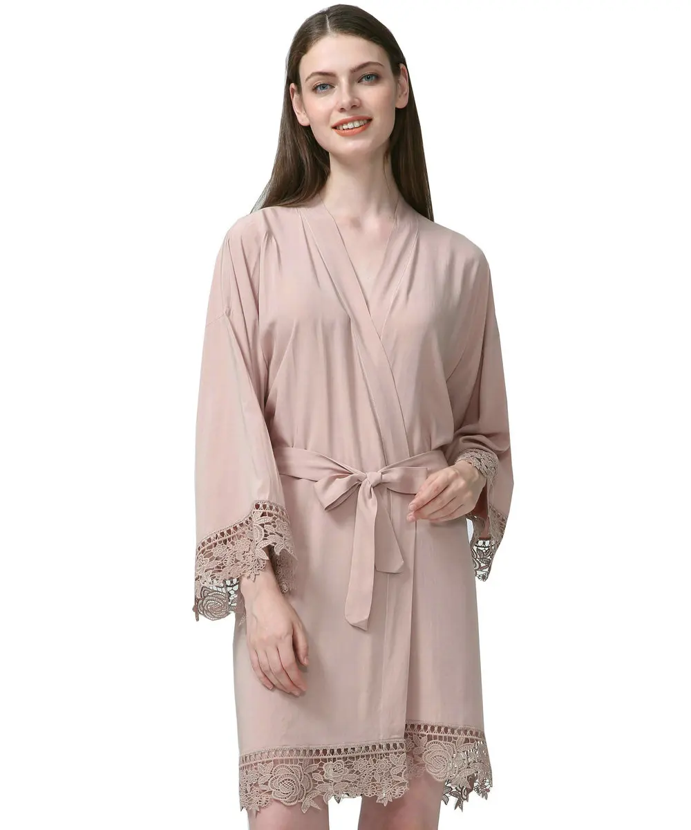 champagne YUXINBRIDAL новые фиолетовые однотонные платья из вискозы и хлопка для подружек невесты с кружевной отделкой женские свадебные халаты кимоно халаты для невесты - Цвет: champagne