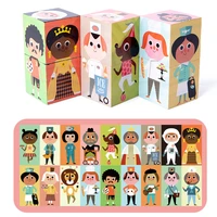6pcs wooden block stack game 3d character puzzle cube preschool early educational building toy for toddler children