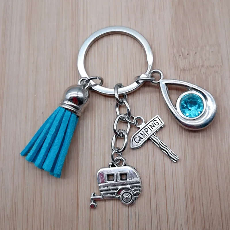 

New camping keychain trailer, caravan campsite keychain, outdoor nature, summer vacation, snowbird key ring souvenir