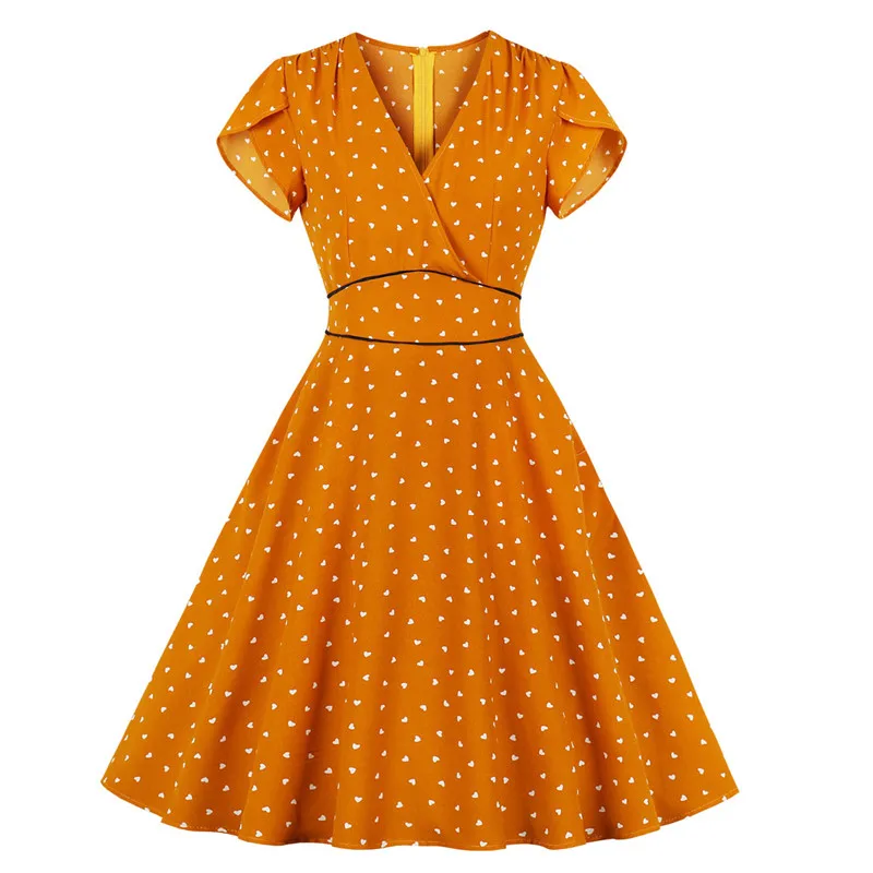Фото Новое модное летнее платье в горошек с рукавами-лепестками и v-образным вырезом