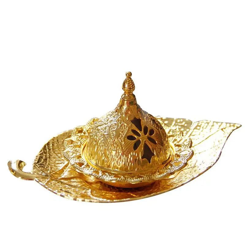 

Gold Leaf Incense Burner Ramadan Golden Metal Handheld Middle Eastern Arab Incense Burner European Leaf Tray Aroma Diffuser