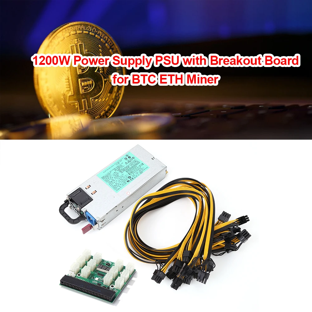 

1200W Mining Power Supply LED Breakout Board + 6Pin Male to (6+2)8P Male Power Supply Cable Adapter Kit for HP DL580G6 G7 PSU