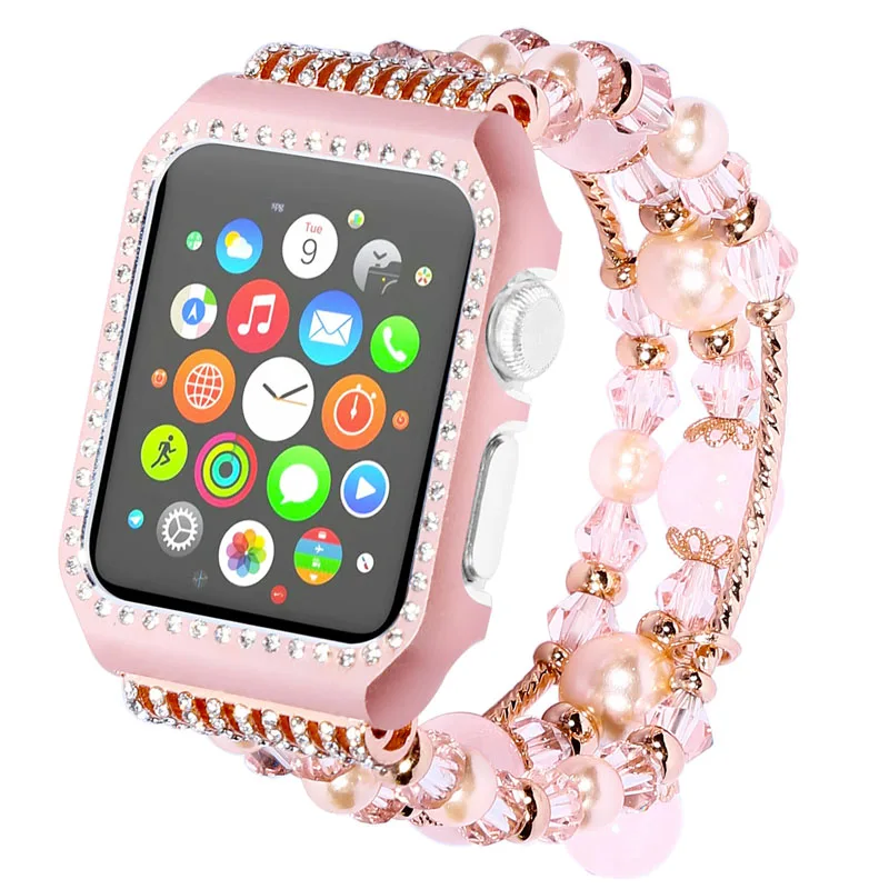Браслет из агата с кристаллами для Apple Watch, 38 мм, 40 мм, 42 мм, 44 мм, Женский чехол, ремешок для iWatch серии 5, 4, 3, 2, 1, браслет с бриллиантами, Ремешки для наручных часов