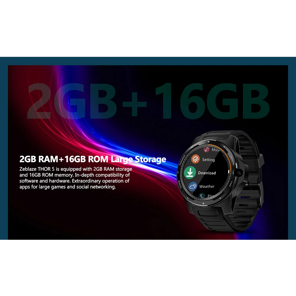 Смарт-часы Zeblaze THOR 5 для мужчин с двойной системой 2 ГБ+ 16 Гб 1,3" AMOLED экран 454* 454px 8.0MP камера gps WiFi Bluetooth 4,0 умные часы