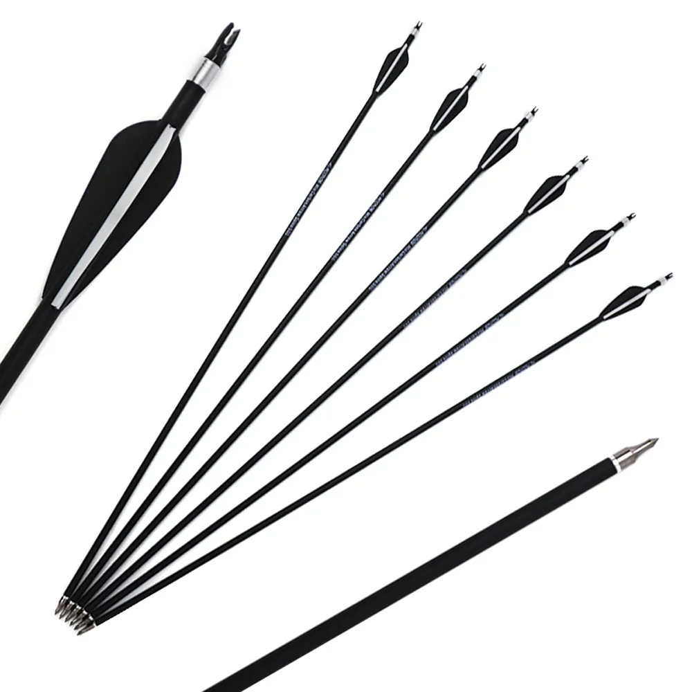 

12pcs Mixed Carbon Arrow 30 Inches Spine 500 for Recurve/Compound Bow Archery Hunting with Nocks and Removable Boardhead