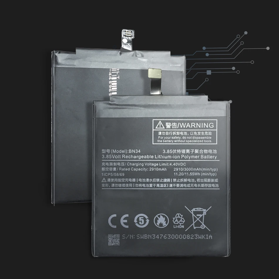 BN34 3000mAh для Xiaomi Redmi 5A перезаряжаемый мобильный телефон Литий-полимерный аккумулятор