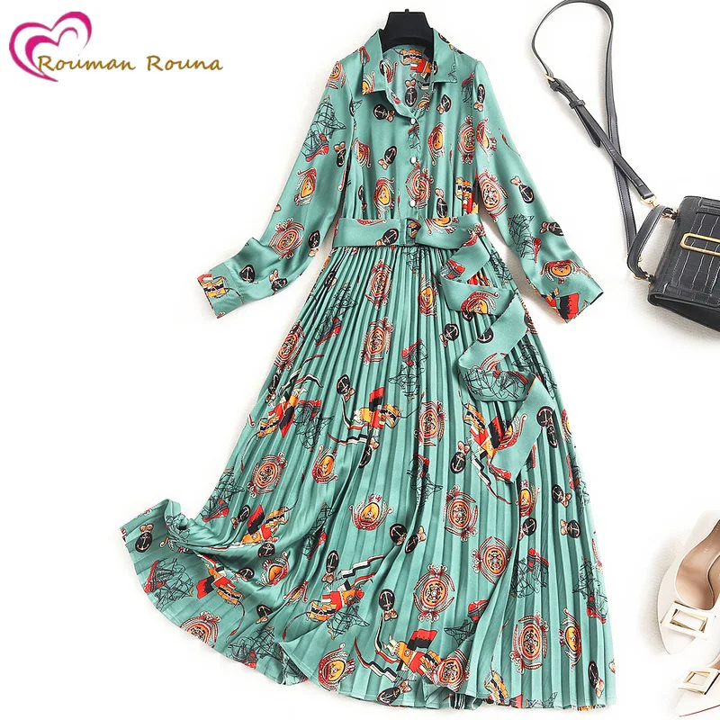 

Boutique women's shirt skirt chiffon dress 2021 spring new printed long skirt pleated skirt