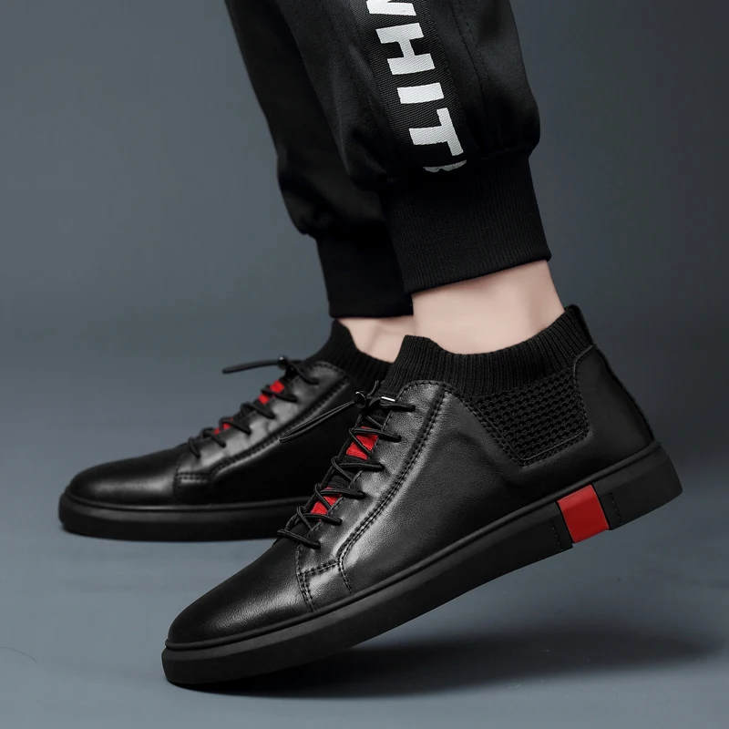 Fashion Sneakers flats Shoes For Men NEW Brand High quality all Black Men's leather casual shoes Korean leisure |