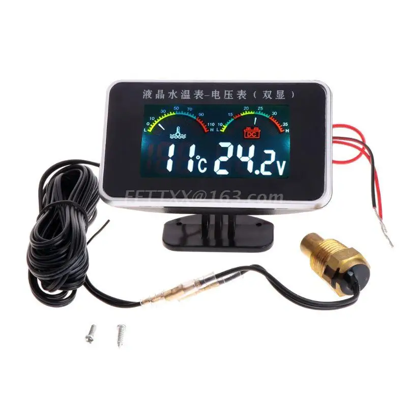 

2021 New 12V/24V Car LCD Water Temperature Meter Thermometer Voltmeter Gauge 2in1 Temp & Voltage Meter 17mm Sensor