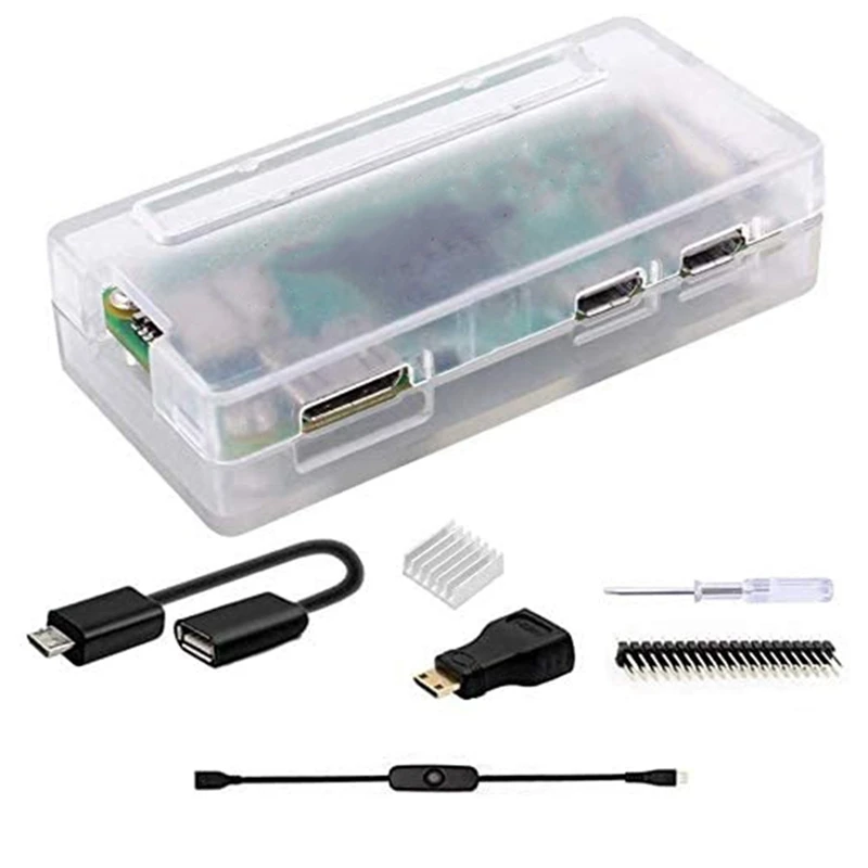 

for Raspberry Pi Zero/Zero W Case, 7 in 1 Basic Starter Kit with Heatsink, 20Pin GPIO Header, OTG Cable, Adapter