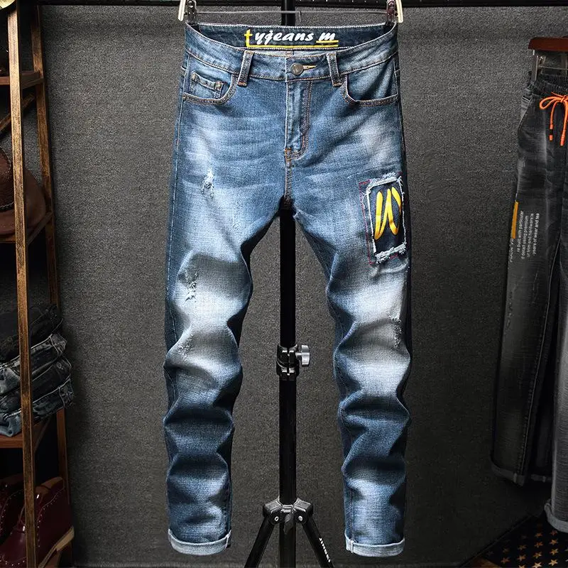 

Men's Jeans Ripped Straight Denim Pants Men's Ripped Denim Trousers