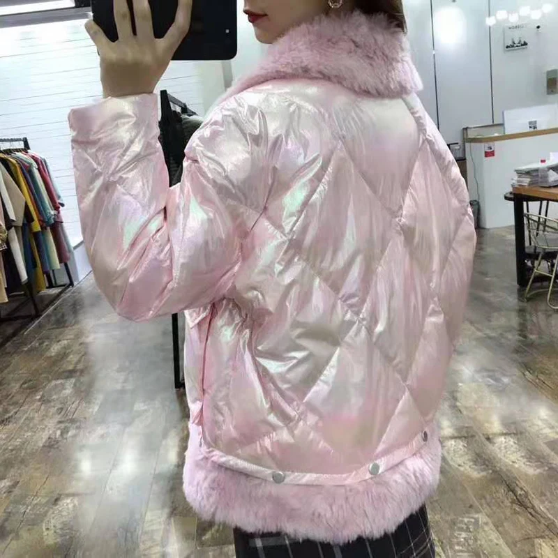 Пуховик Новое поступление Женское пальто Зимняя Лоскутная шерстяная одежда с овечьим мехом одежда с отложным воротником Толстая теплая верхняя одежда