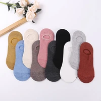 10 pieces 5 pairs summer new socks japanese solid color ladies invisible silicone non slip women cotton socks slipper socks