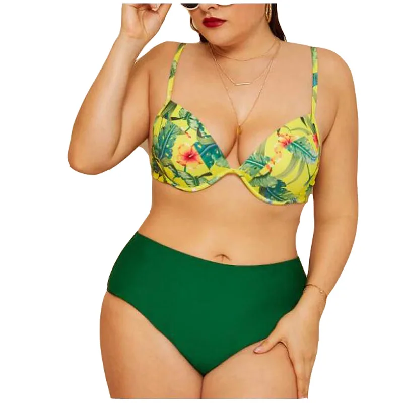 

Женский купальник с высокой талией, купальник большого размера с принтом, бюстгальтер пуш-ап, комплект бикини в стиле ретро, Раздельный купа...