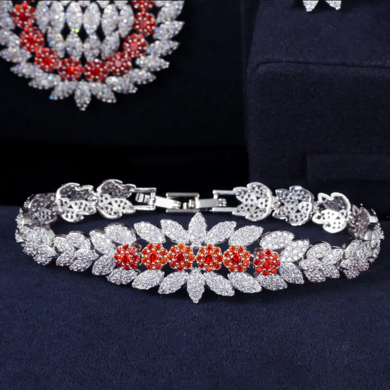 Серьги-подвески женские с белым и красным фианитом 4 шт. | Наборы украшений