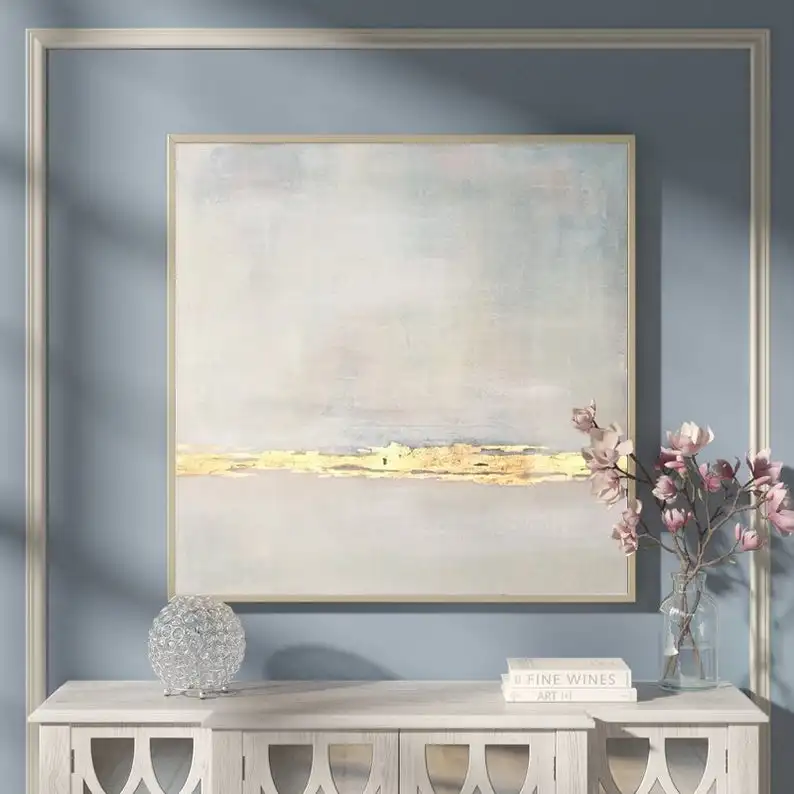 Большая акриловая живопись бежевая абстрактная Золотая текстурное искусство