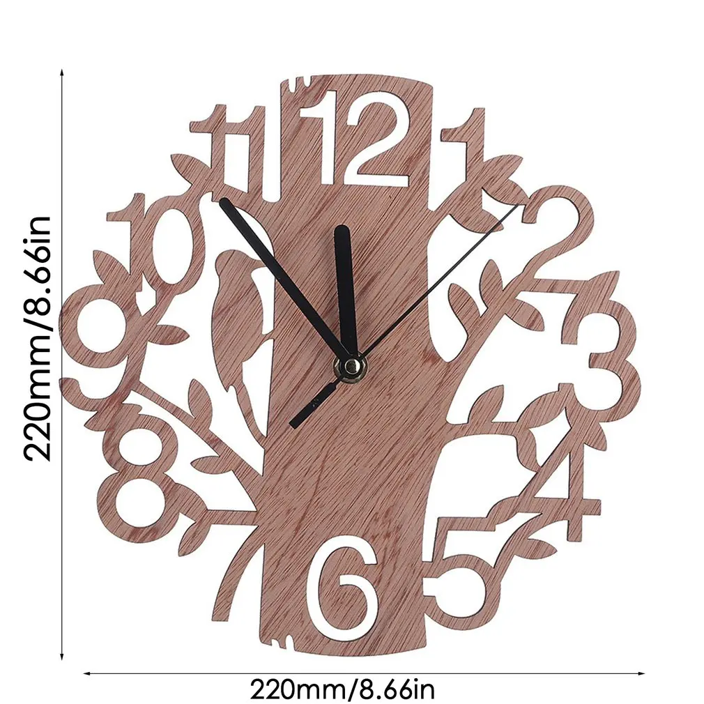 

Hollow Tree Decoration Round Wooden Out Wall Clock Living Room Home Office Ornament Gift Wall Watch