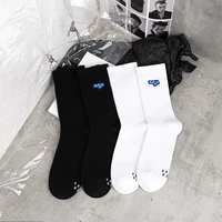 korea high quality black white embroidered letter crew socks women hip hop fashion harajuku unisex simple cotton men long socks
