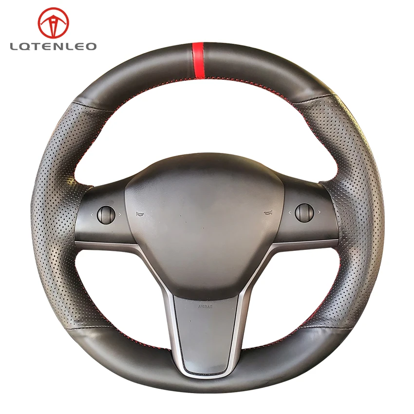 

LQTENLEO черные сапоги из натуральной кожи ручной работы чехол рулевого колеса автомобиля для Tesla модель 3 2015-2020 модель Y 2019 2020